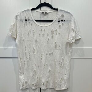 IRO Clay Distressed White Linen T-Shirt S/M 36